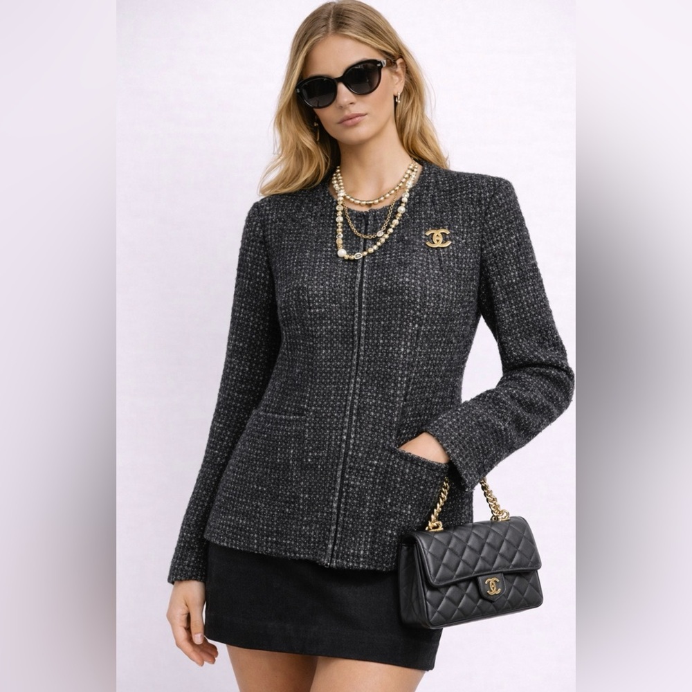 CHANEL TWEED BLAZER JACKET SIZE 44
